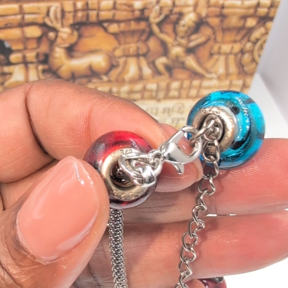 Womens Multi Color Beaded Charm Bracelets Red, Turquoise, Black, 925 Silver - Picture 2 of 5